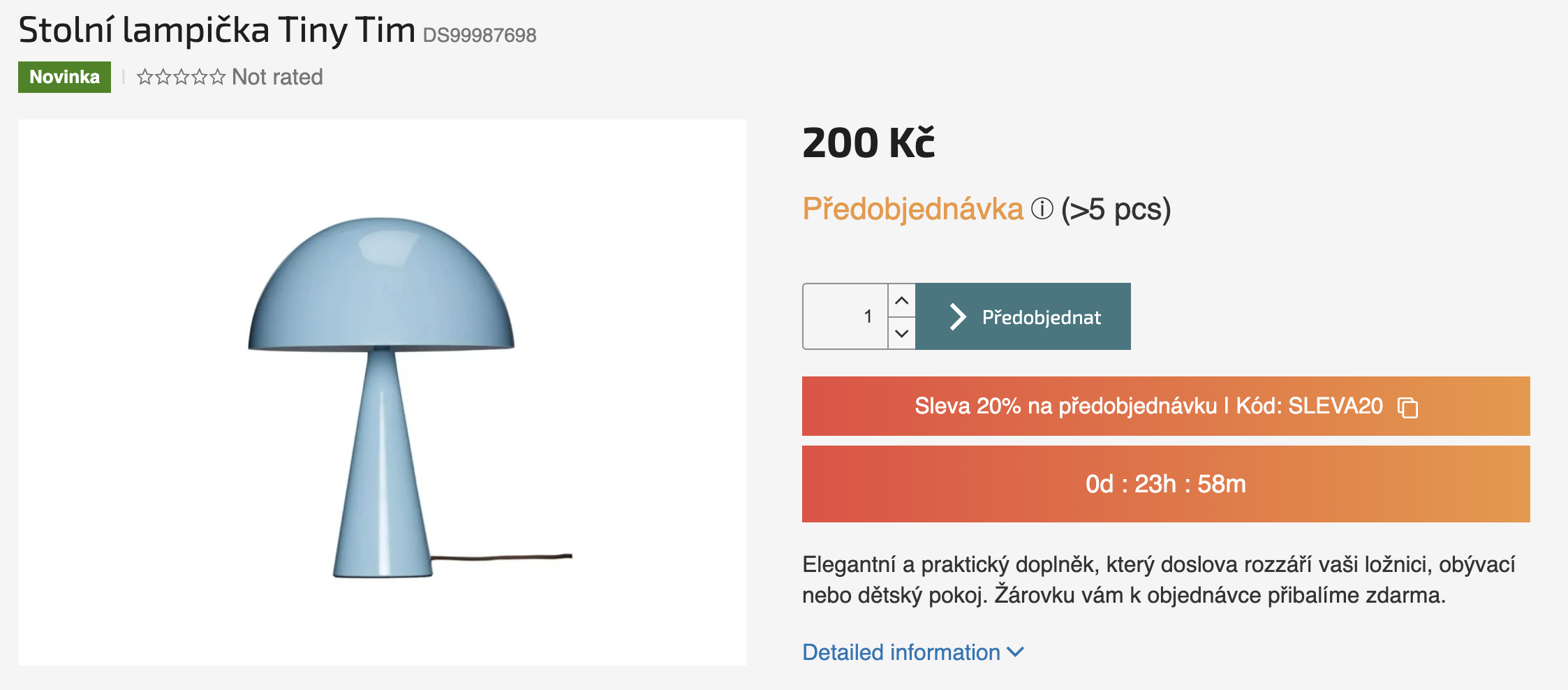 produkt stolni lampa s doplnkem predprodej
